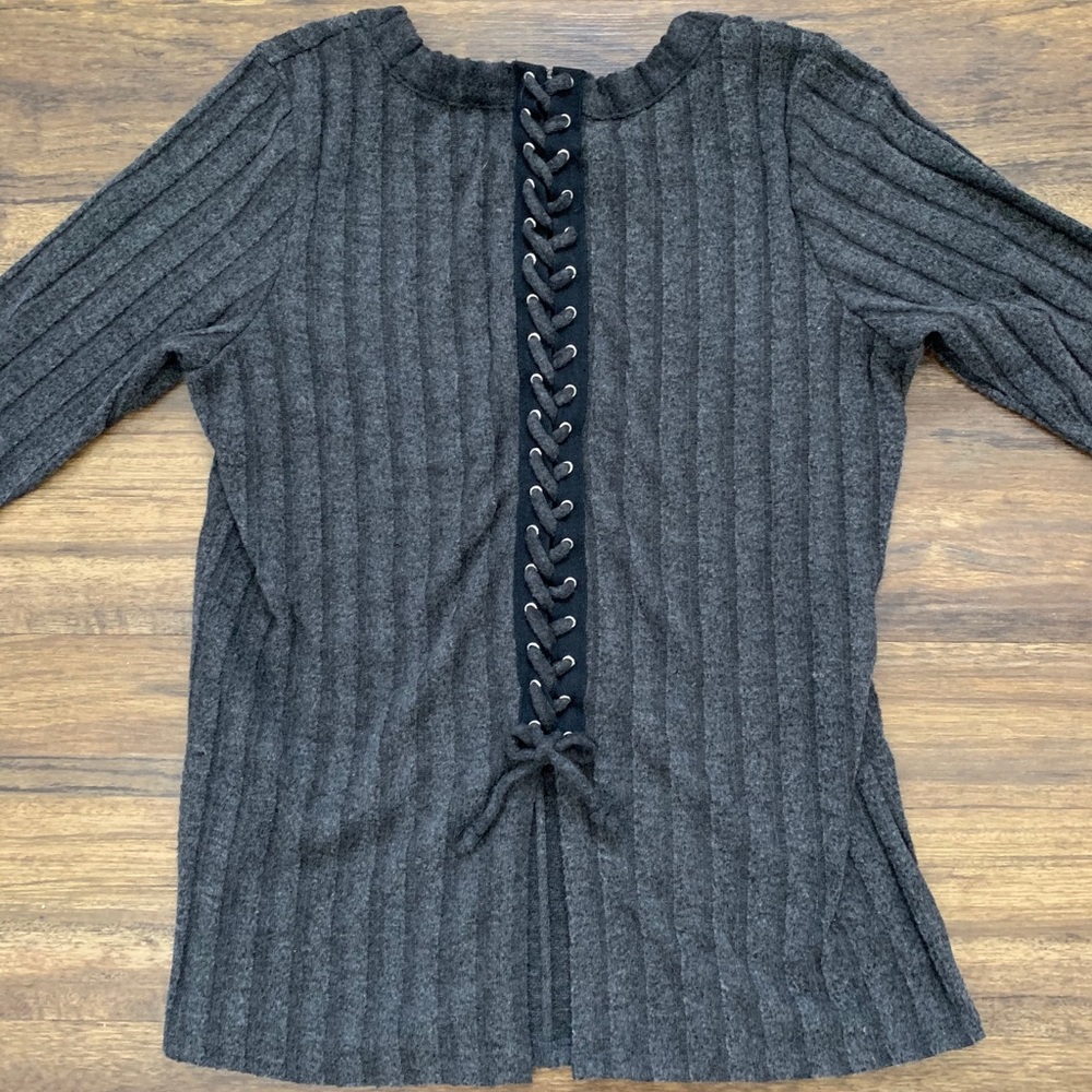 Stitch Fix Collette Gray Sweater/Top Lace Up Back